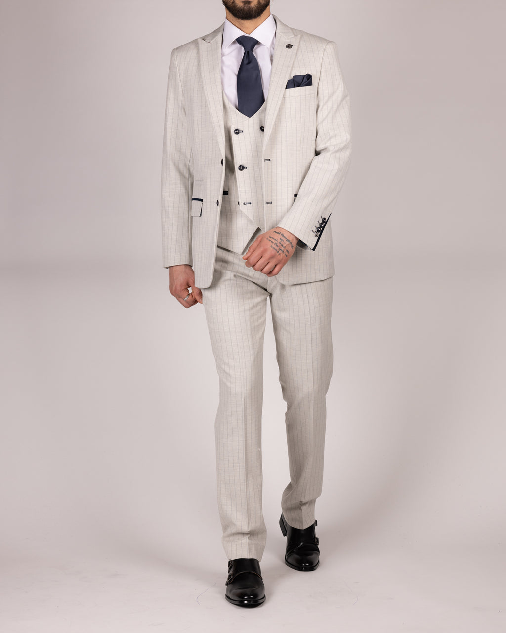 Grant Stone Pinstripe Three Piece Suit