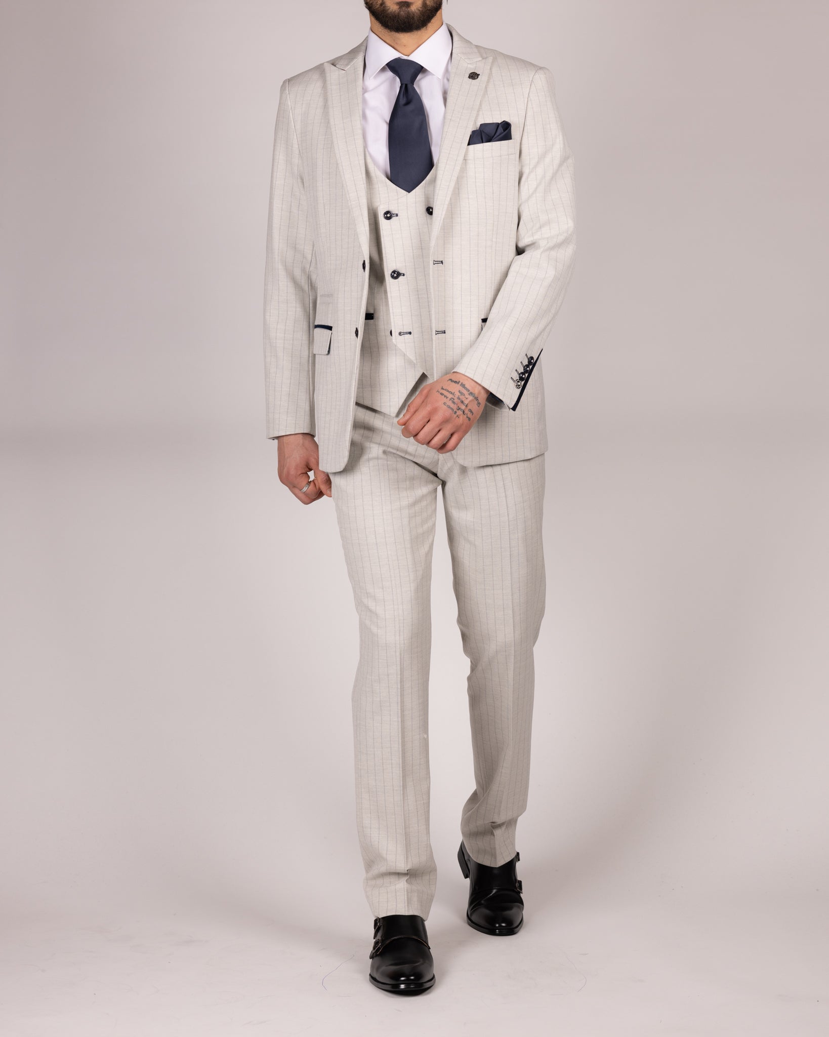 Grant Stone Pinstripe Three Piece Suit