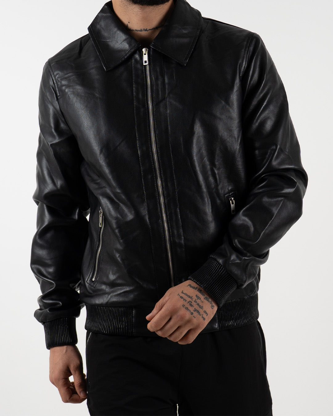 Black Leather Bomber Jacket