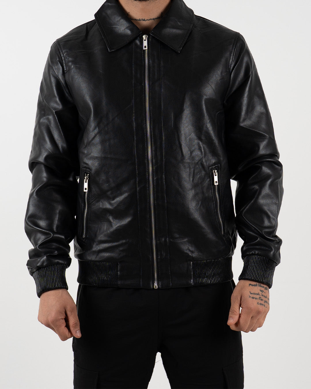 Black Leather Bomber Jacket