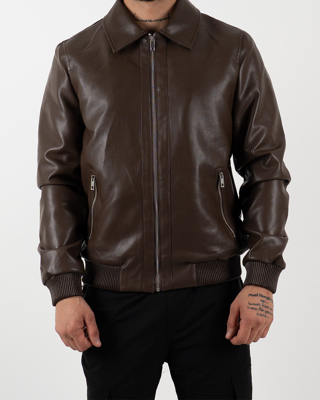 Brown Leather Bomber Jacket