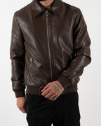 Brown Leather Bomber Jacket