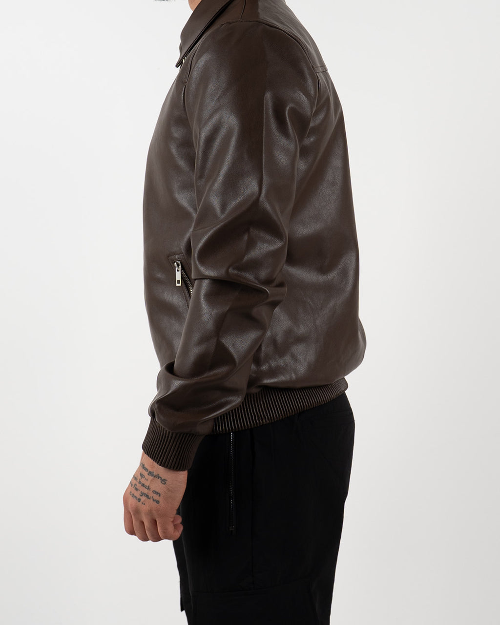 Brown Leather Bomber Jacket