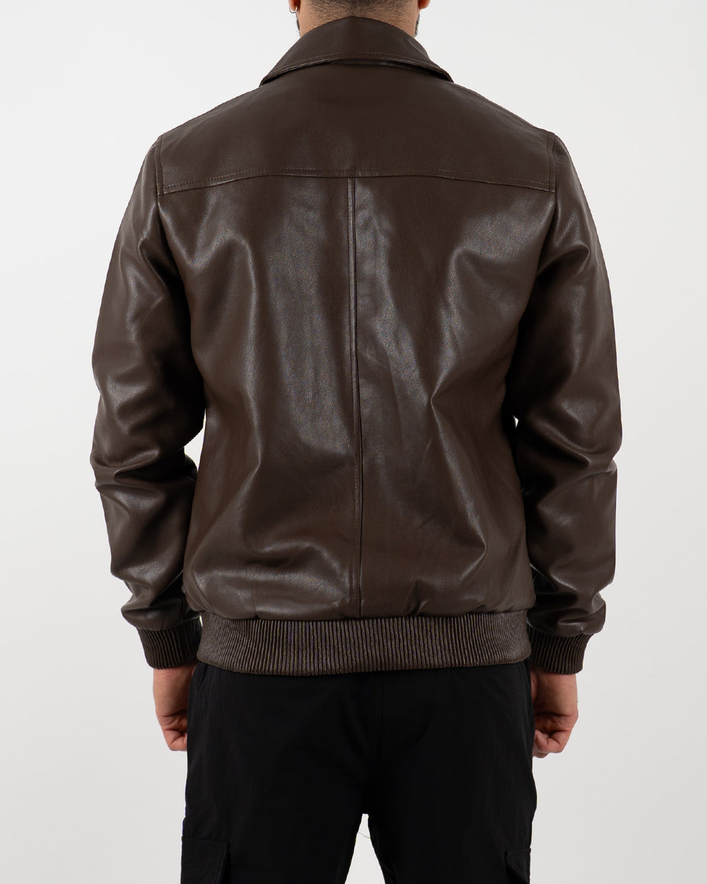 Brown Leather Bomber Jacket