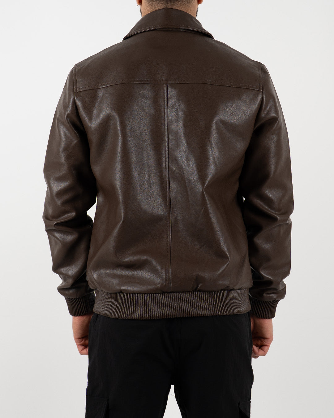 Brown Leather Bomber Jacket