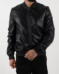 Black Leather Effect Bomber Jacket