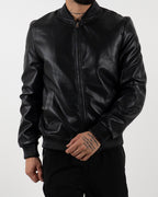 Black Leather Effect Bomber Jacket