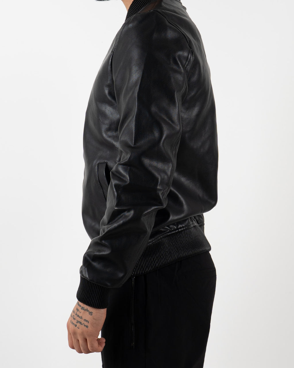 Black Leather Effect Bomber Jacket
