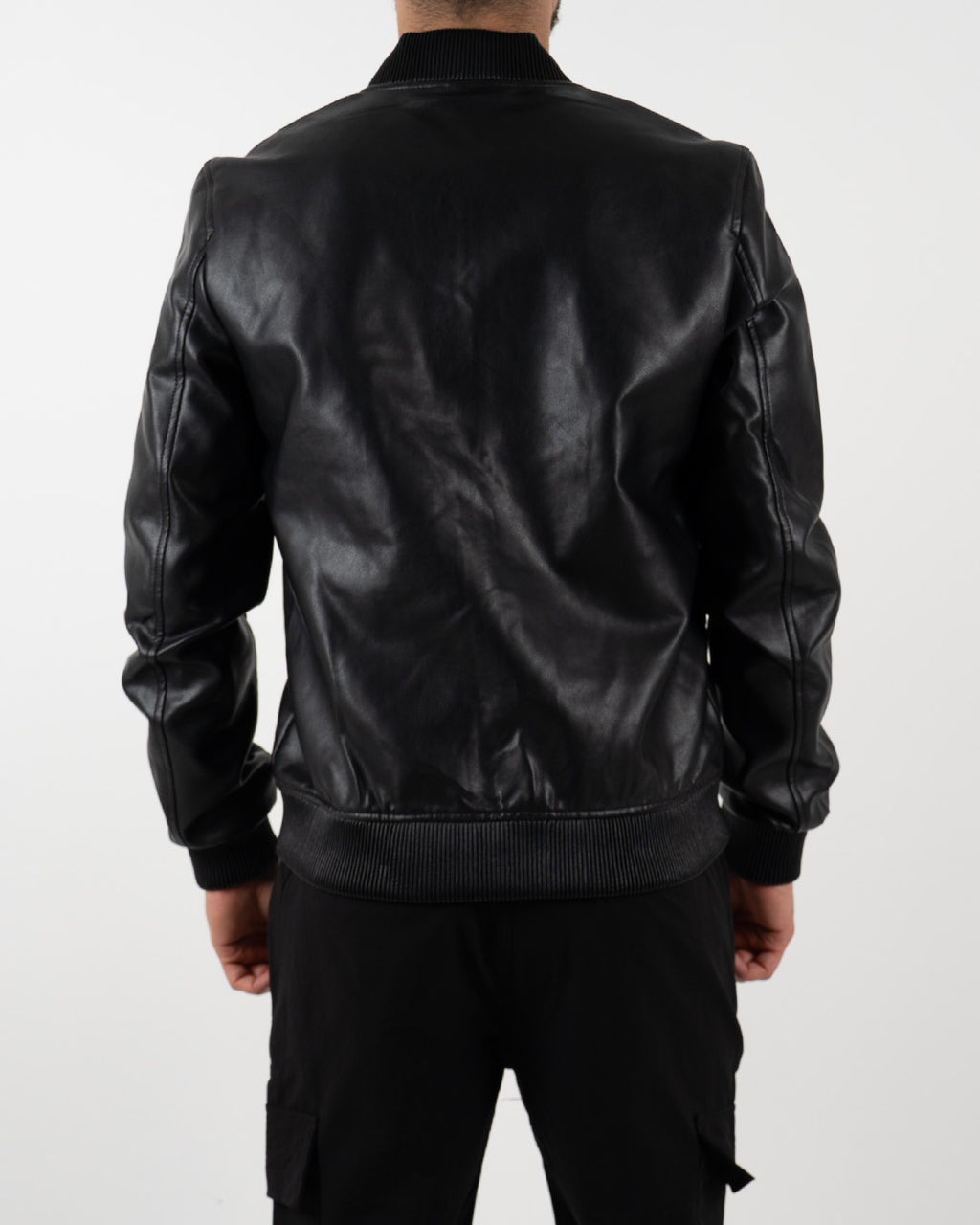 Black Leather Effect Bomber Jacket