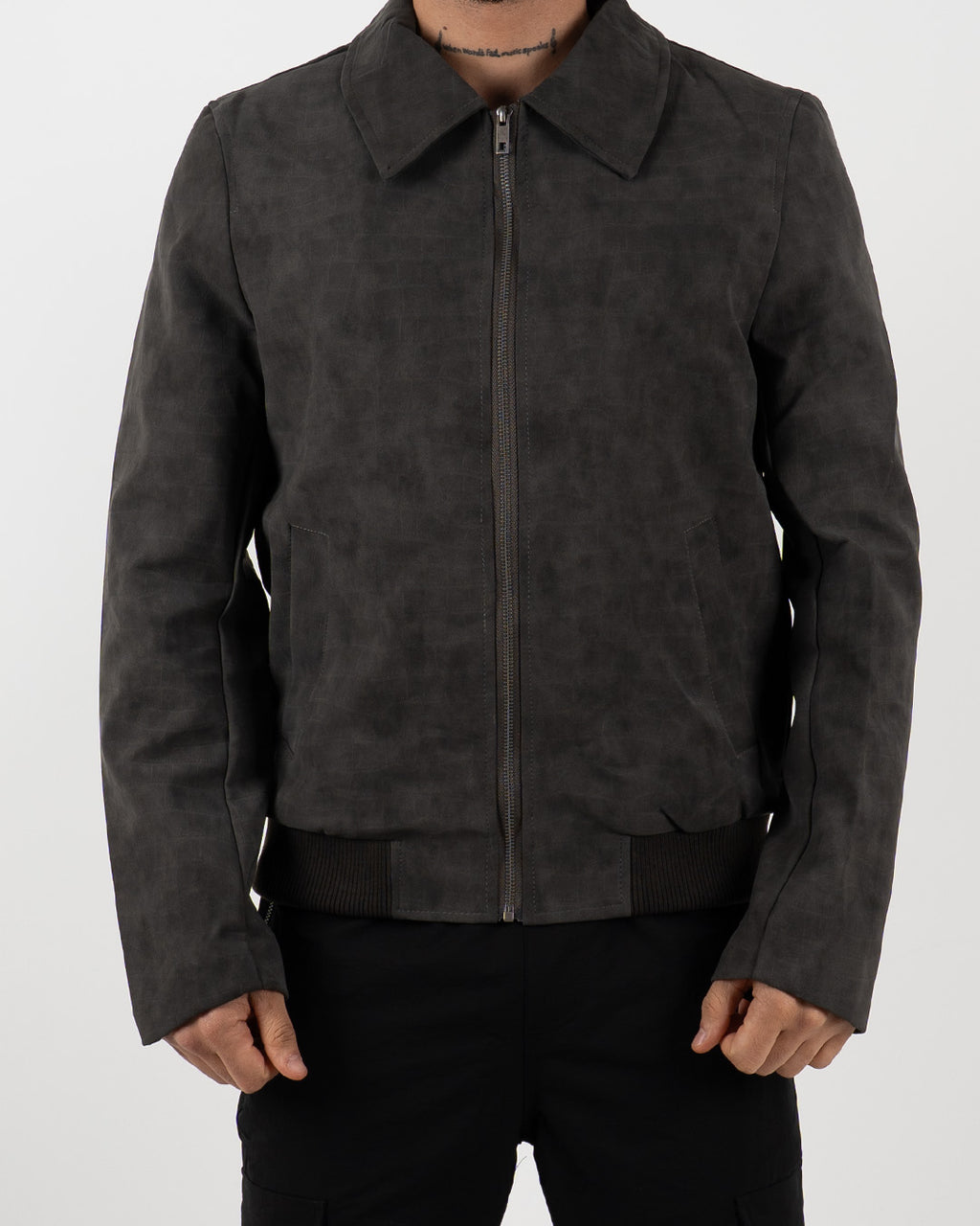 Green Suede Effect Zip-Up Jacket