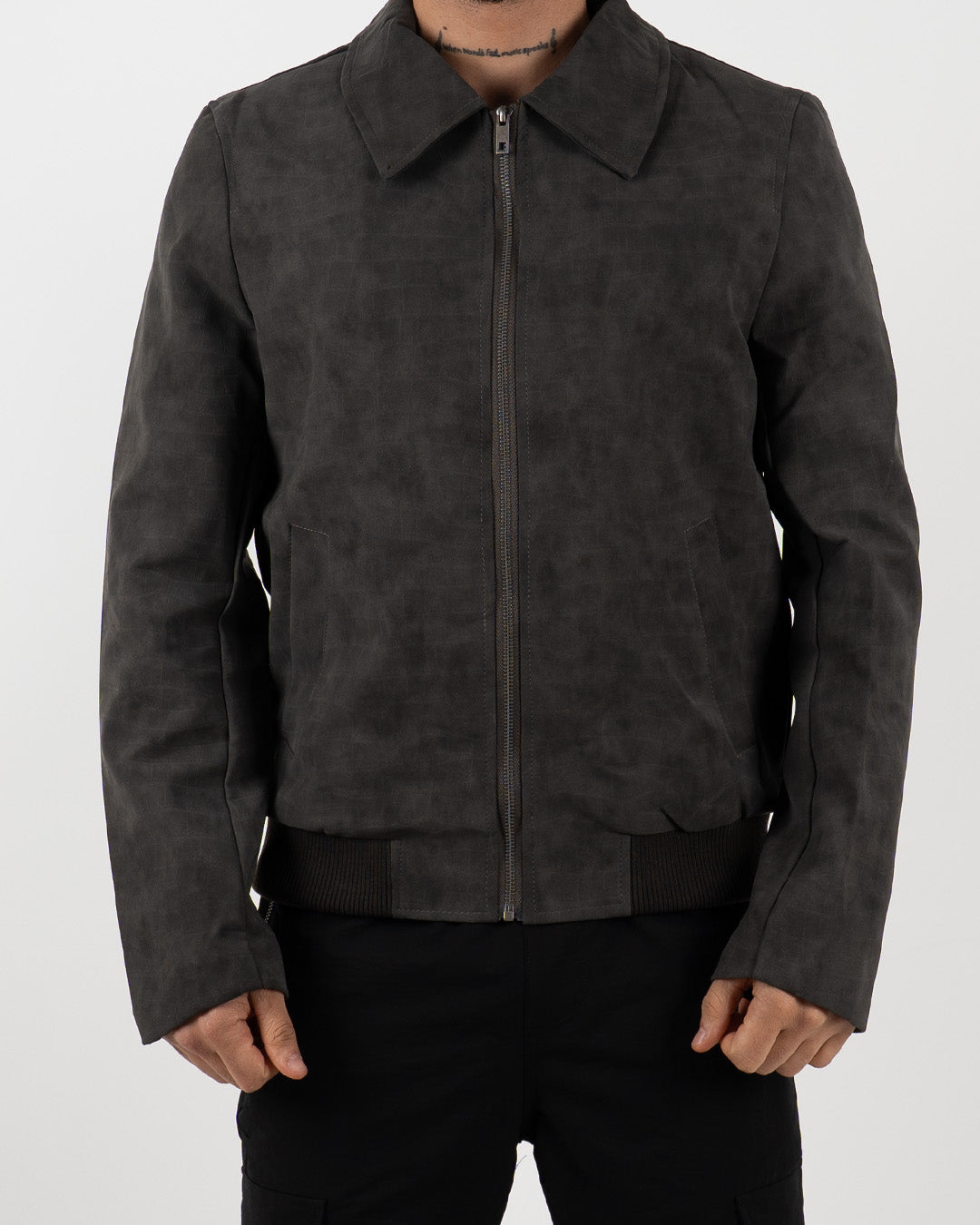 Green Suede Effect Zip-Up Jacket
