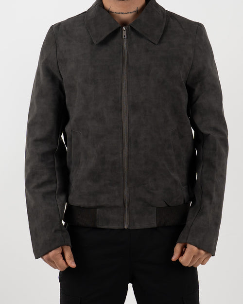 Green Suede Effect Zip-Up Jacket