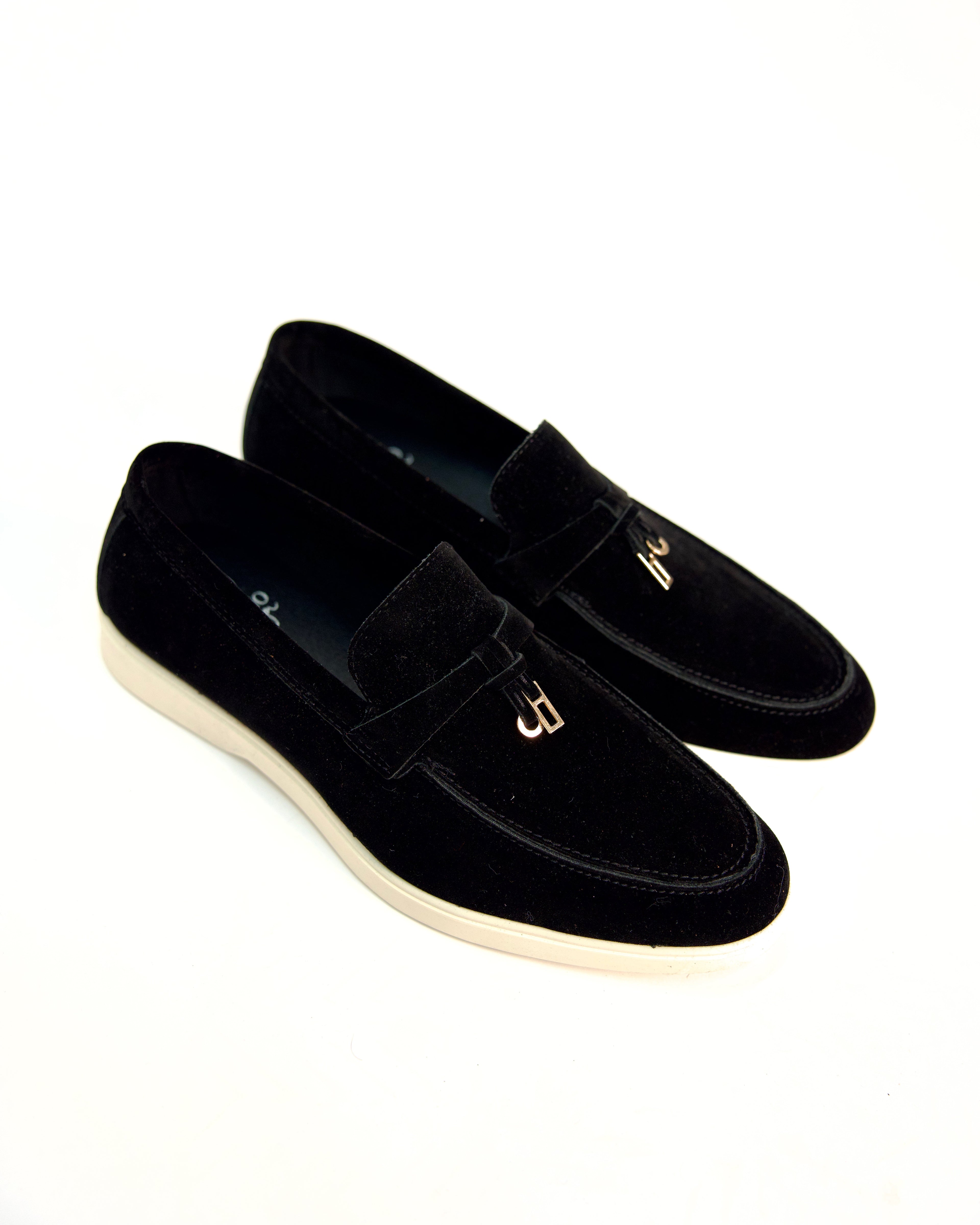 Velvet Loafers with Tassel and Metal Charm