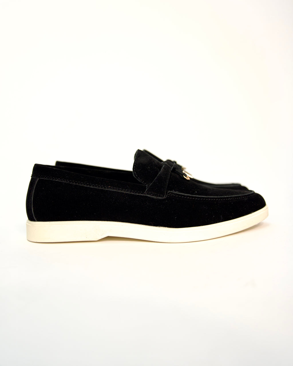 Velvet Loafers with Tassel and Metal Charm