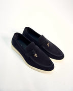 Velvet Loafers with Tassel and Metal Charm