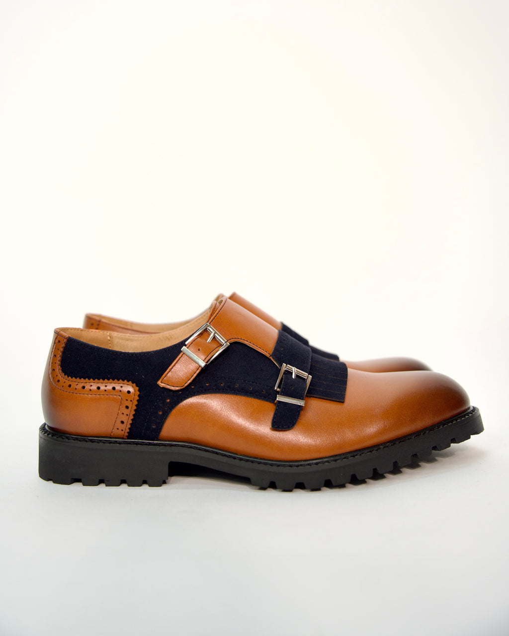 Leather Loafers with Suede Fringe and Double Monk Strap