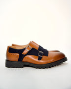 Leather Loafers with Suede Fringe and Double Monk Strap