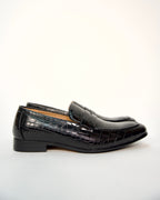 Black Crocodile-Embossed Leather Loafers