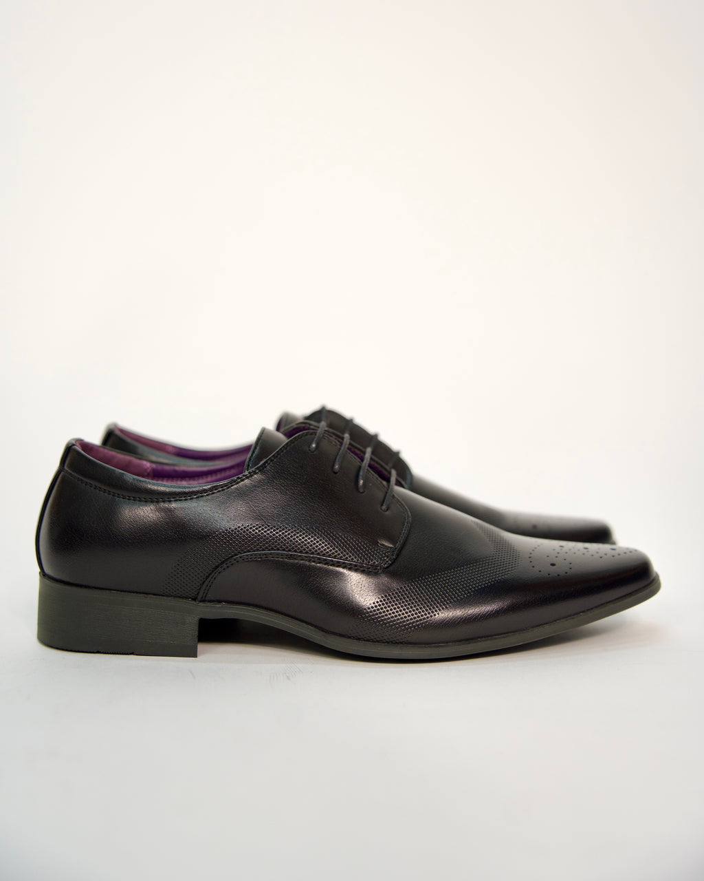 Black Brogue Pattern Lace-up Leather Shoe