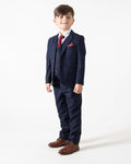 Edinson Boys Navy Wine Check Three Piece Suit