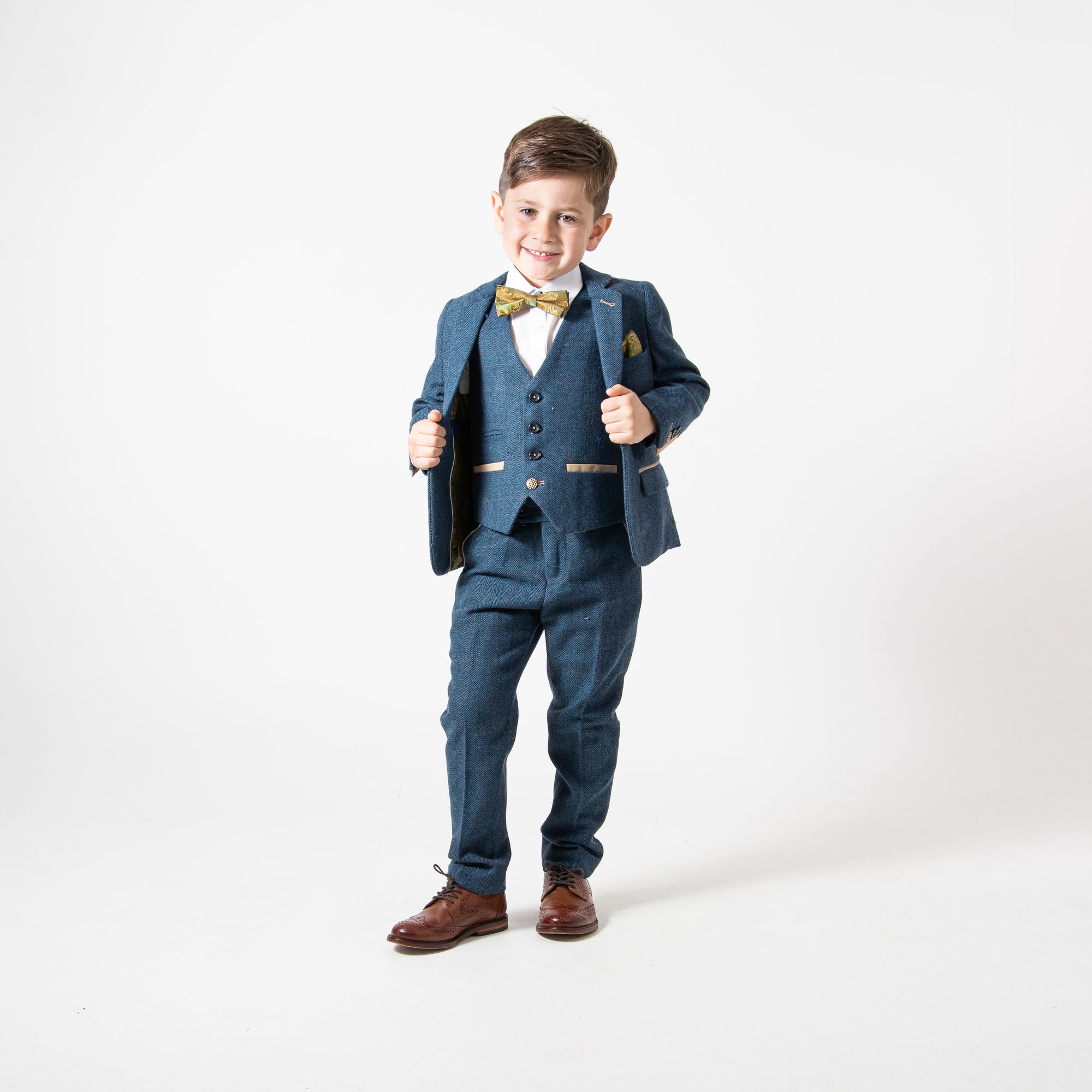 Dion - Children's Blue Tweed Check Three Piece Suit
