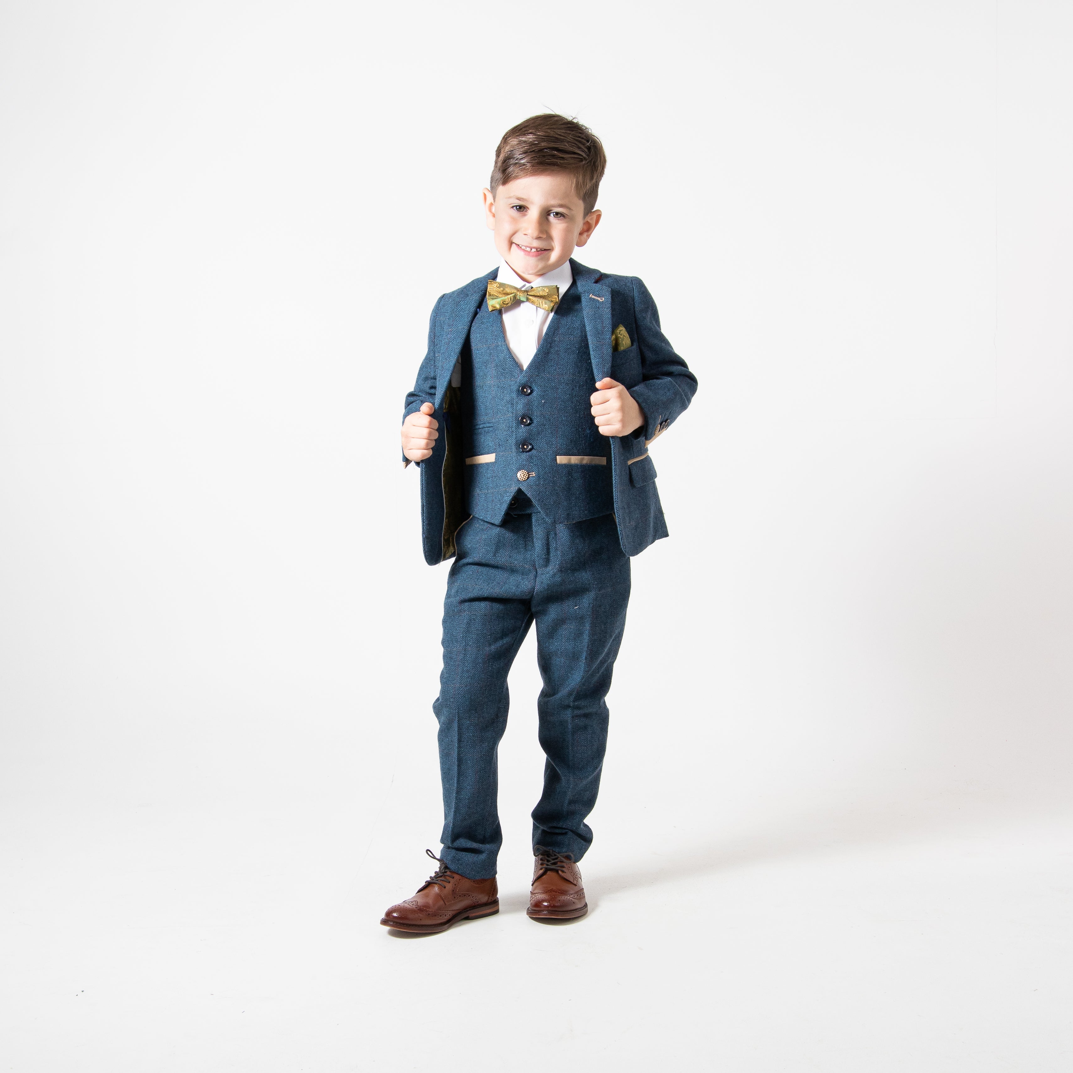 Dion - Children's Blue Tweed Check Three Piece Suit