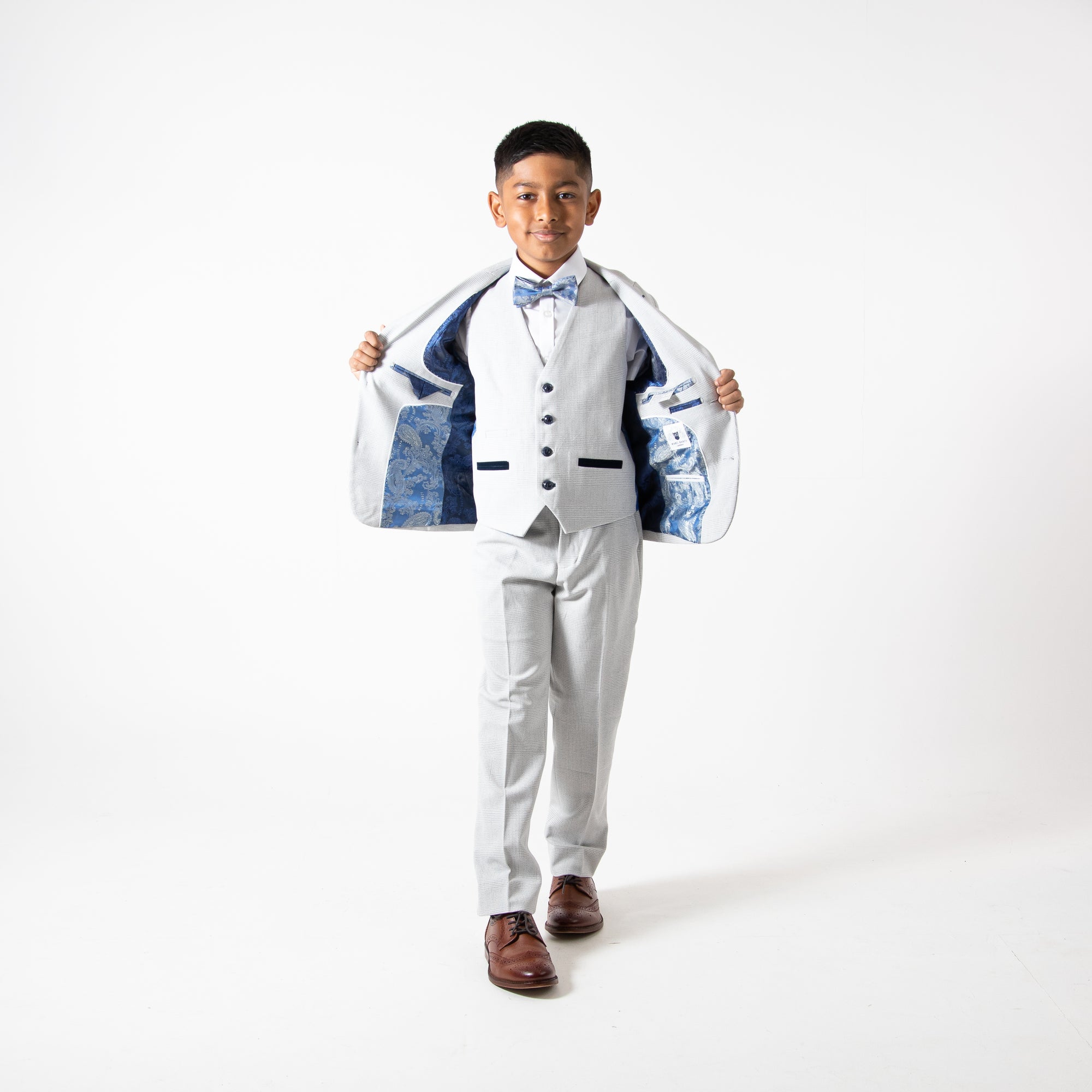 Bromley - Children's Stone Check Three Piece Suit