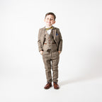 Ted - Children's Tan Tweed Check Three Piece Suit