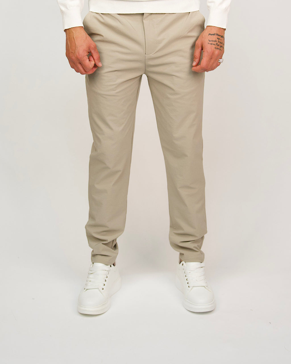 Beige Slim Fit Elasticated Waist Trousers