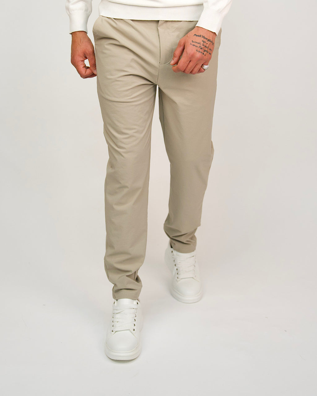 Beige Slim Fit Elasticated Waist Trousers