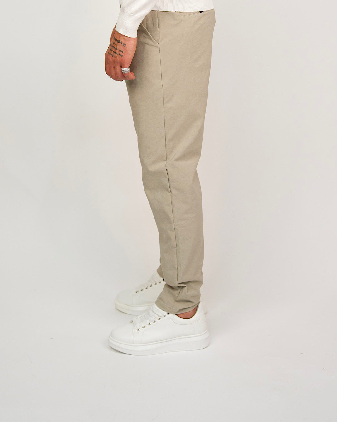 Beige Slim Fit Elasticated Waist Trousers
