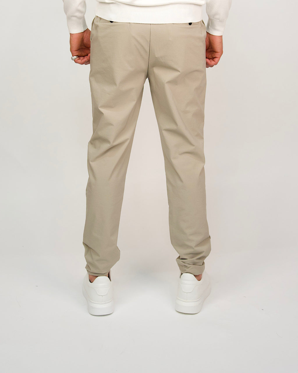 Beige Slim Fit Elasticated Waist Trousers