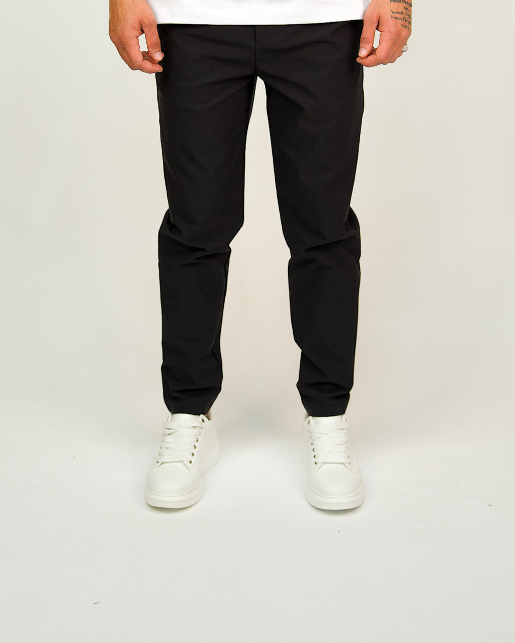 Black Slim Fit Elasticated Waist Trousers