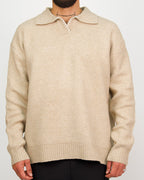 Beige Collar Knit Jumper with Stitch Detail
