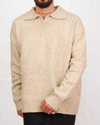 Beige Collar Knit Jumper with Stitch Detail