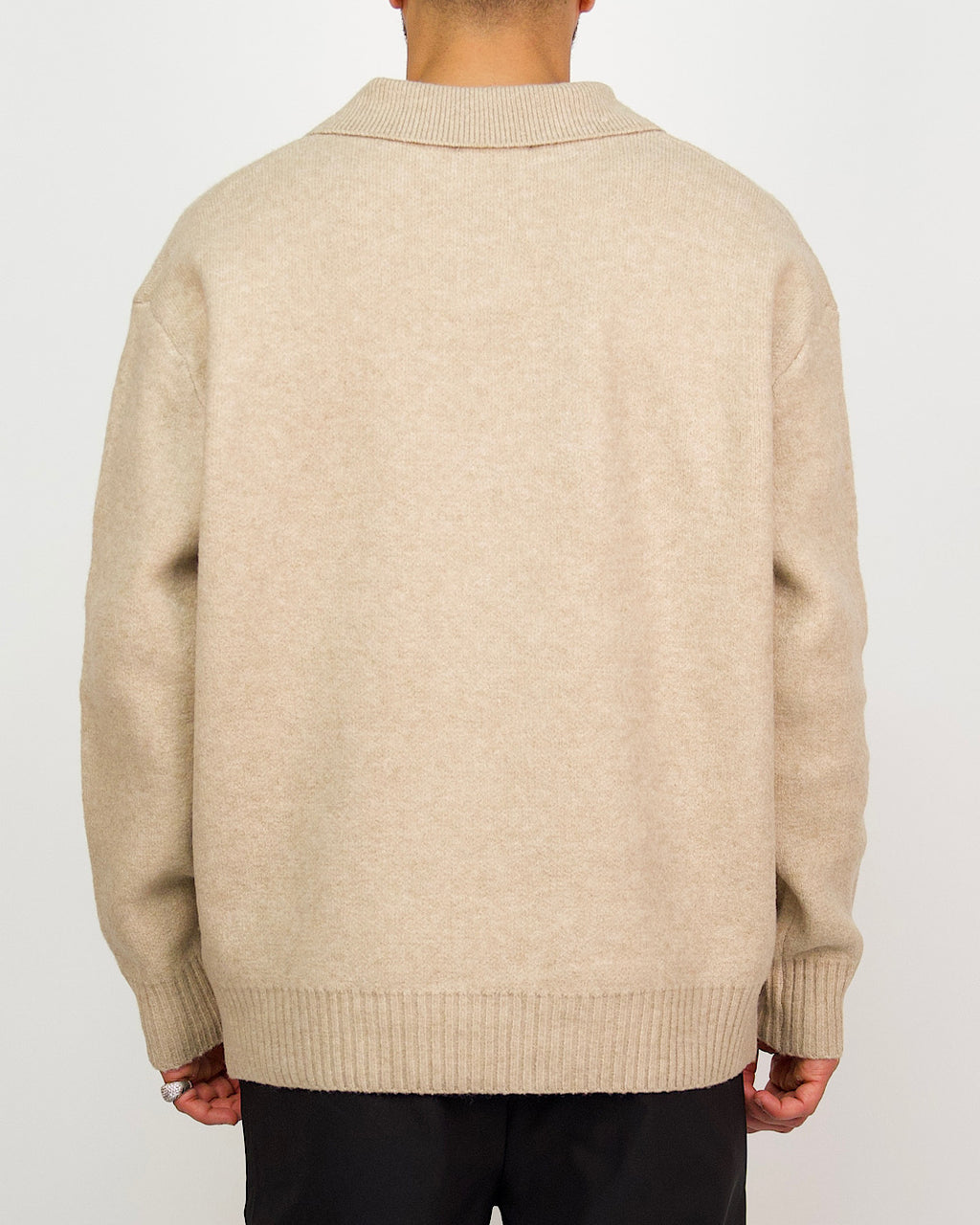Beige Collar Knit Jumper with Stitch Detail