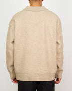 Beige Collar Knit Jumper with Stitch Detail