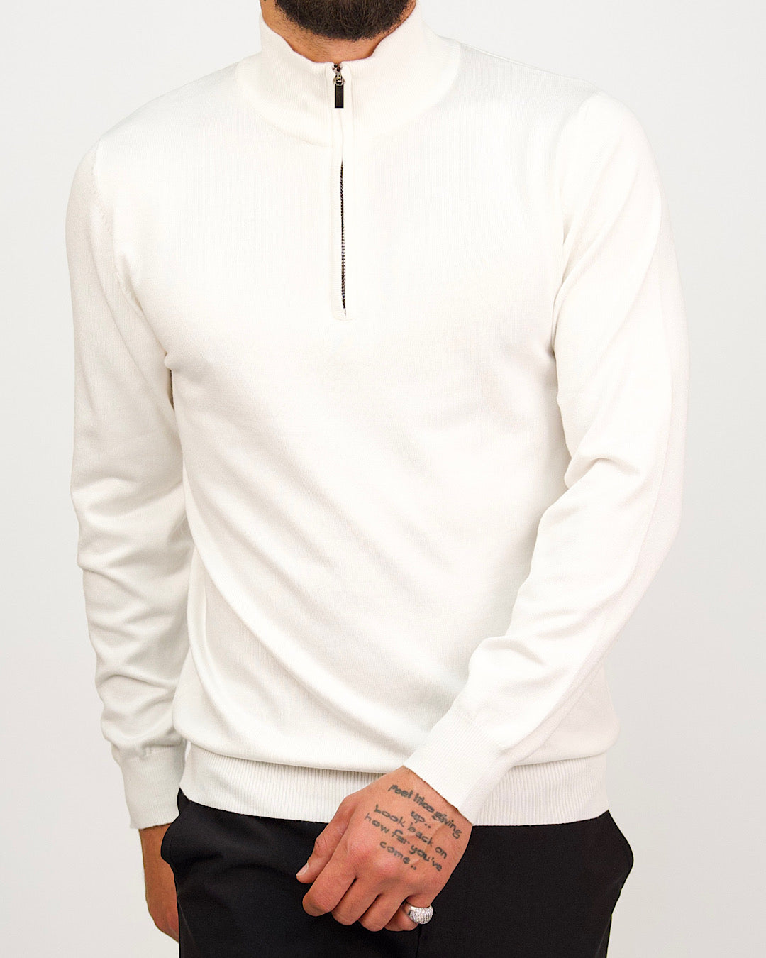 White Half Zip Sweater