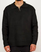 Black Collar Knit Jumper with Stitch Detail
