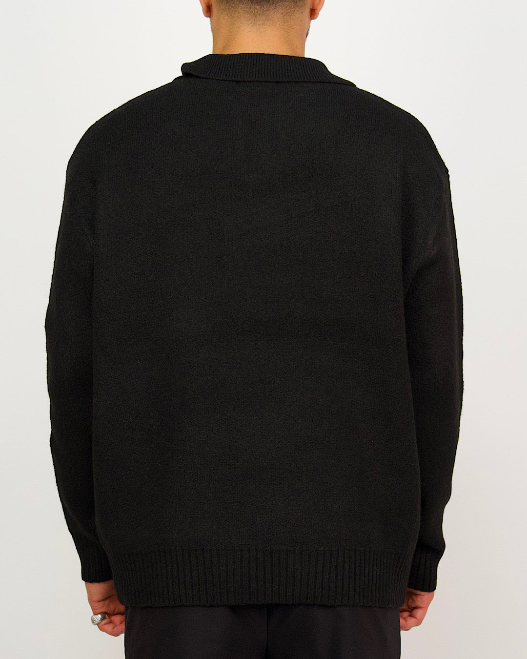 Black Collar Knit Jumper with Stitch Detail