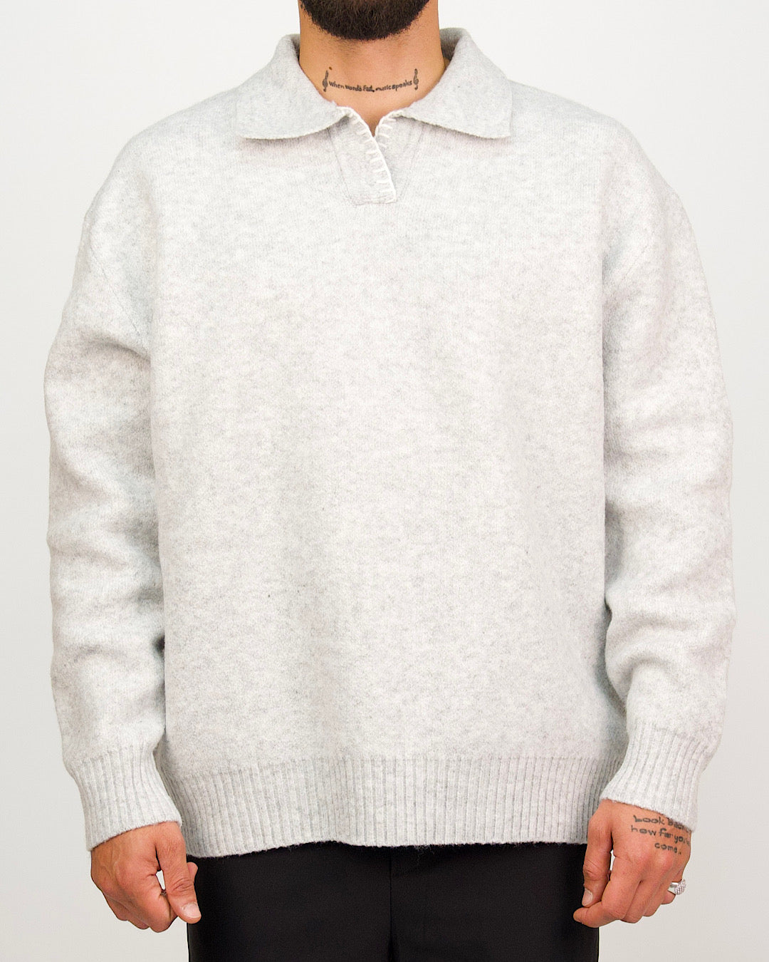 Grey Collar Knit Jumper with Stitch Detail