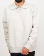 Grey Collar Knit Jumper with Stitch Detail