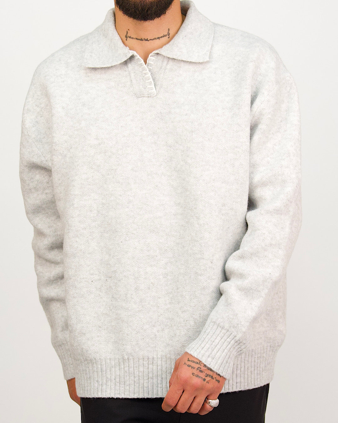 Grey Collar Knit Jumper with Stitch Detail