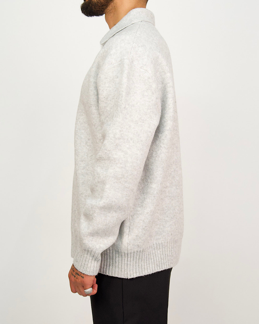 Grey Collar Knit Jumper with Stitch Detail