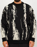 Black Oversized Knit Jumper with Cream Streak Design