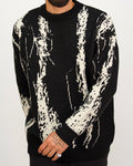 Black Oversized Knit Jumper with Cream Streak Design