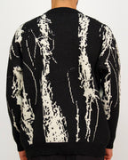 Black Oversized Knit Jumper with Cream Streak Design