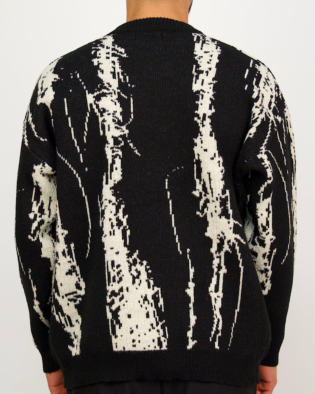 Black Oversized Knit Jumper with Cream Streak Design