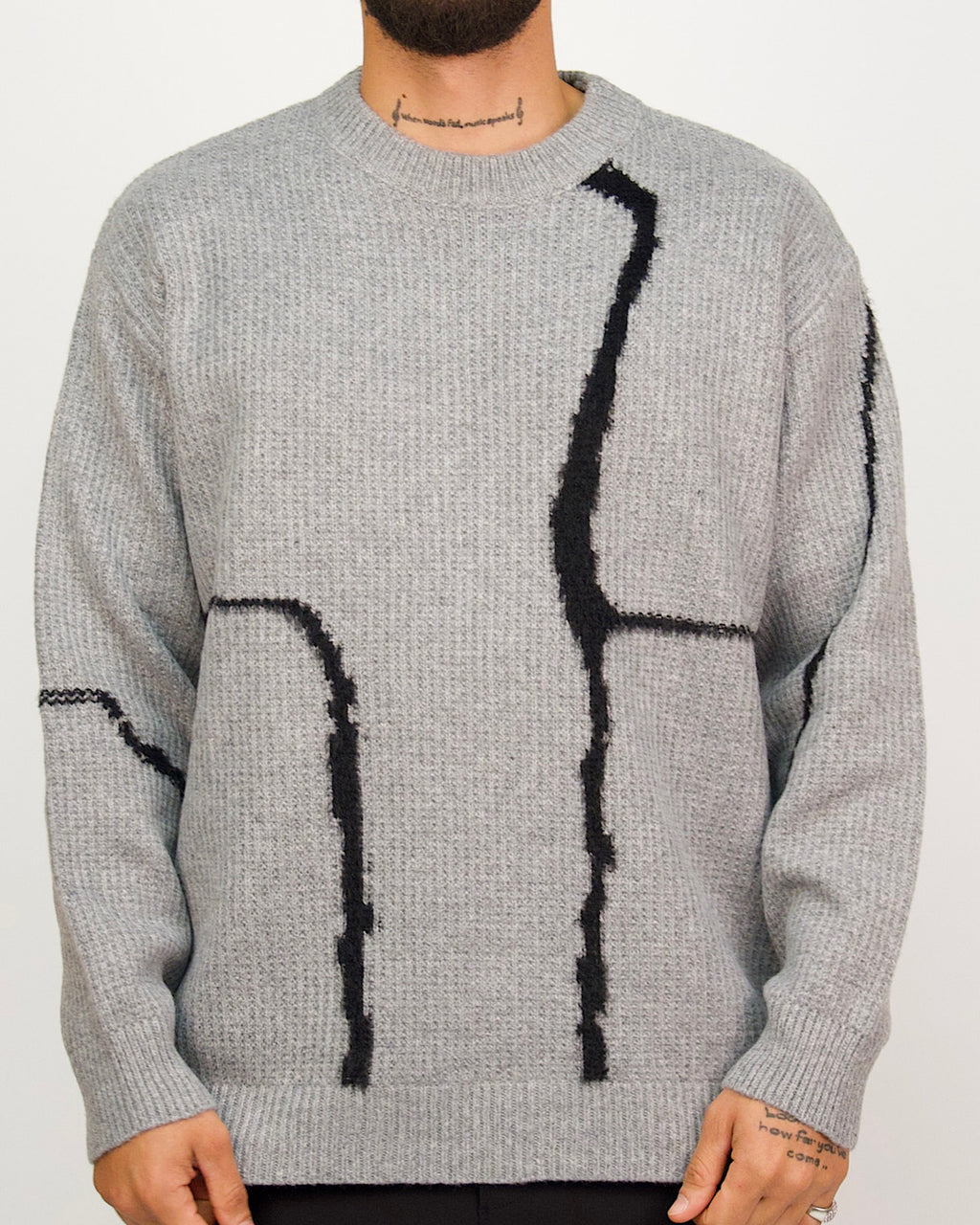 Grey Abstract Line Knit Jumper