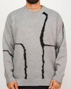 Grey Abstract Line Knit Jumper